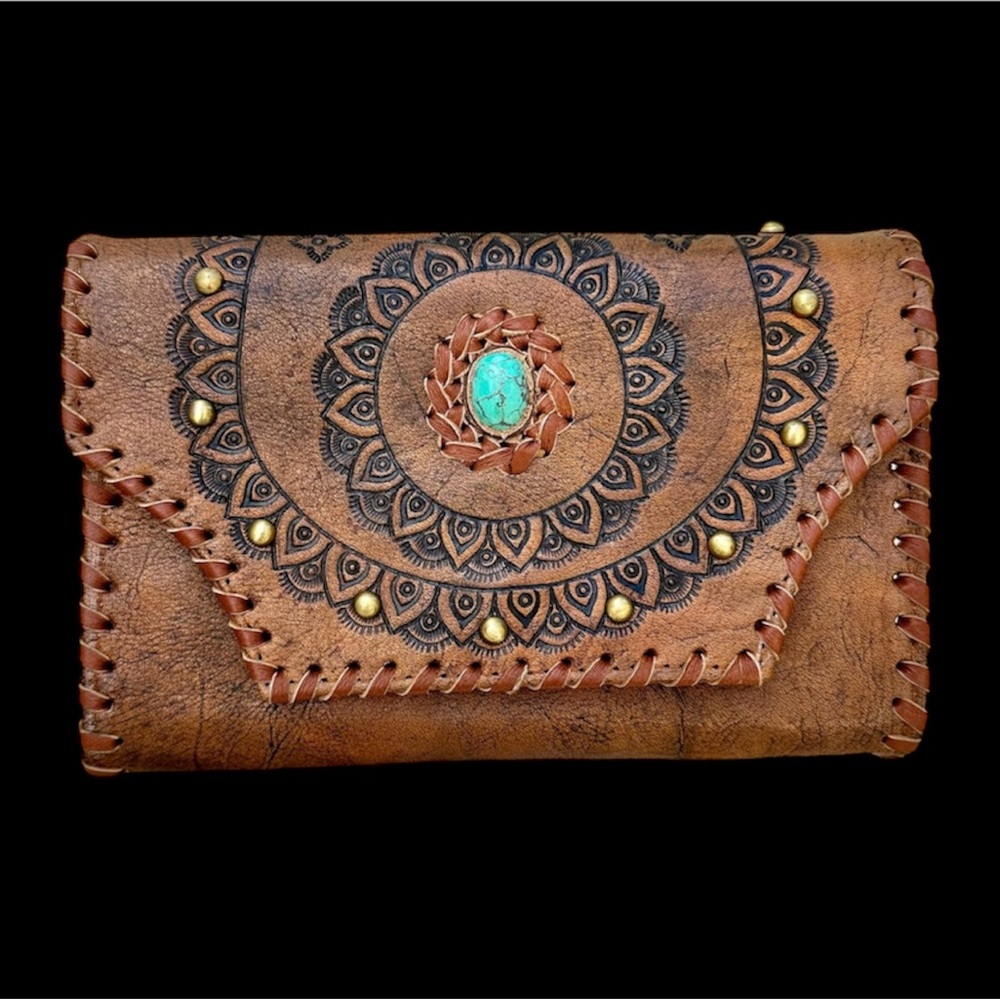 Bohemian Brown Leather Clutch
